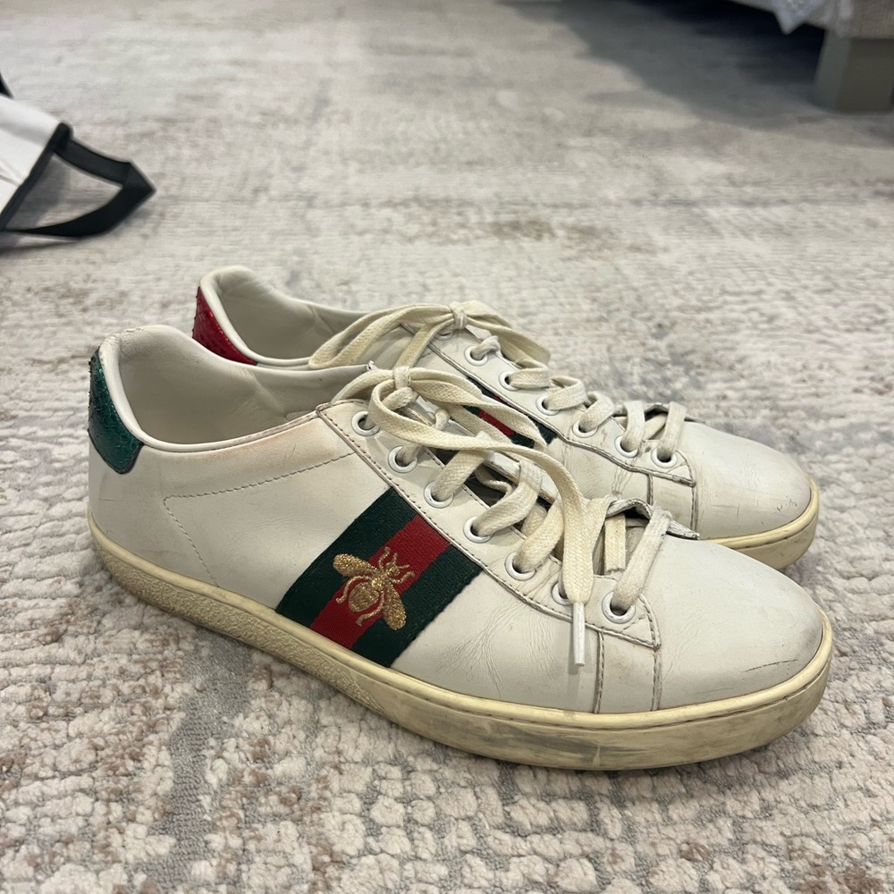 Gucci White Sneakers with Red and Green Accents